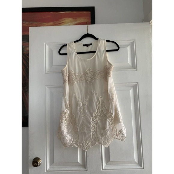 Pink Bouquet Shirt Tank Top Size S Medium - Cream/sheer with lining Lace Summer - Picture 1 of 4